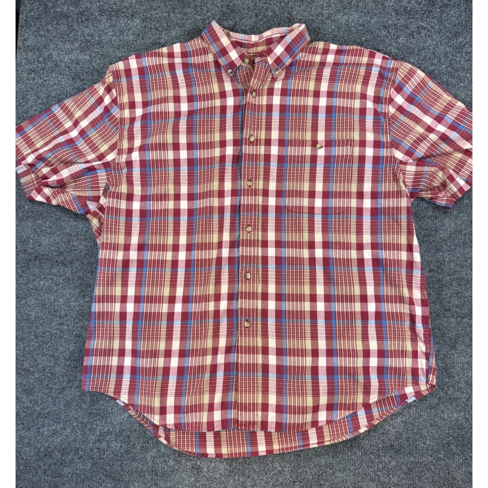 Eddie Bauer Mens XXL Red Blue Plaid Short Sleeve Button Down Cotton Shirt XXL